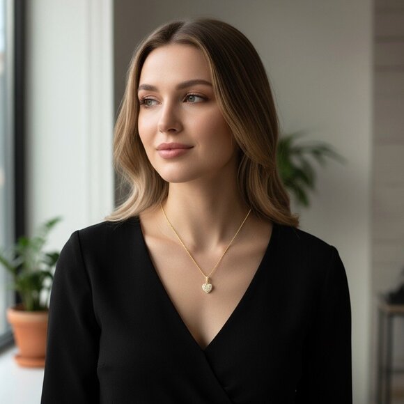 Vintage Monet Gold Tone Heart Necklace w/Crystal Rhinestones In Box - Picture 3 of 8